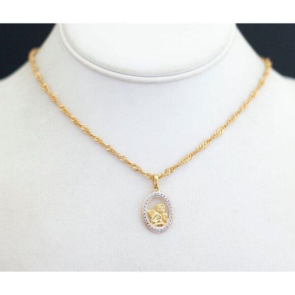 Vintage Gold and Silver Angel Pendant Necklace, 20 Inches - G36 - Picture 2 of 3